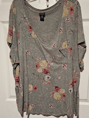 torrid Gray Floral Pocket Tee with Pink & Yellow Blooms